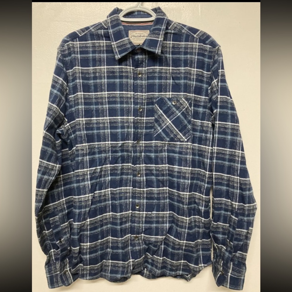 Flag & Anthem Mens Plaid Shirt Flannel Button Up Medium Blue Lightweight NWT